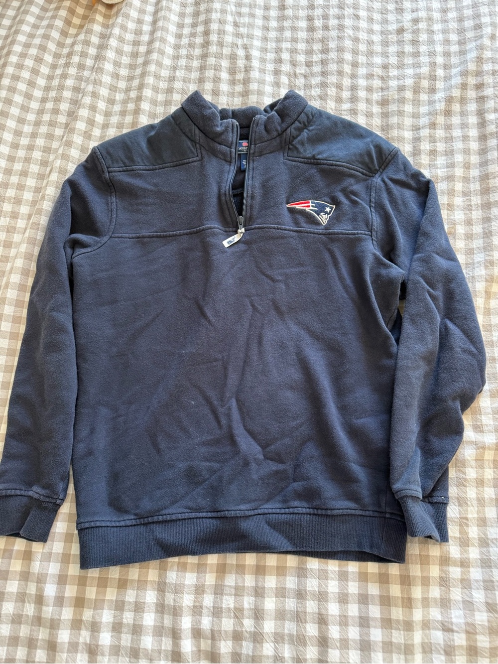 Vineyard Vines Navy Quarter-Zip with Patriots Logo